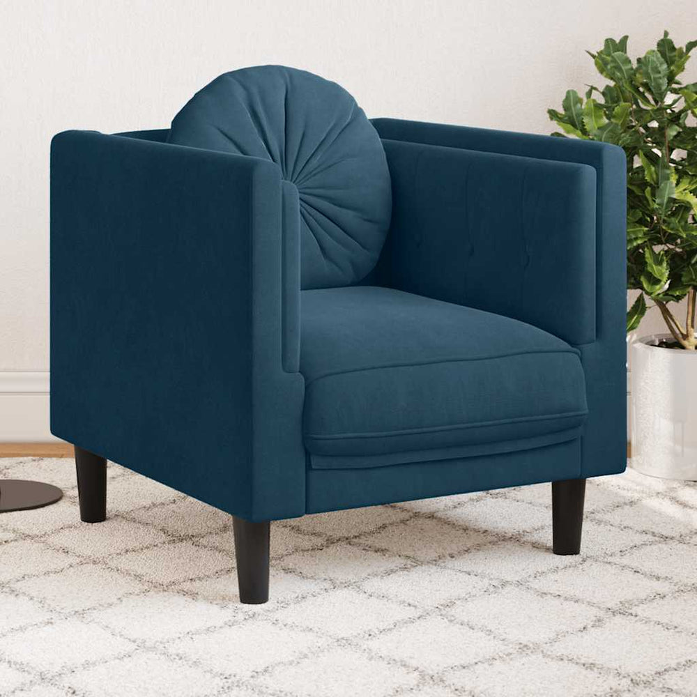Blauer Samt Sessel mit Kissen