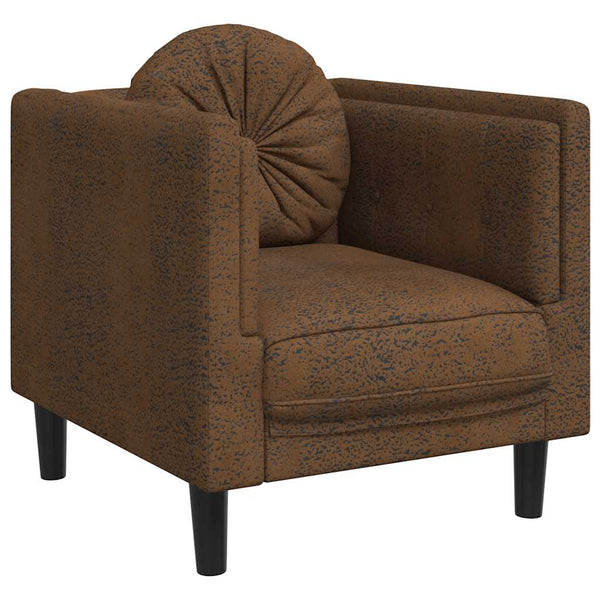 Sessel Braun Kunstleder Wildleder-Optik mit Kissen