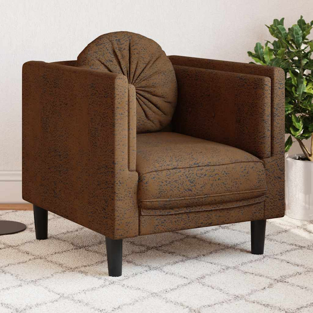 Sessel Braun Kunstleder Wildleder-Optik mit Kissen