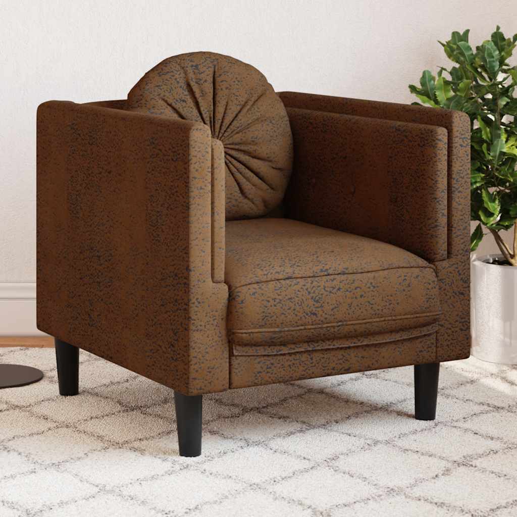 Sessel Braun Kunstleder Wildleder-Optik mit Kissen