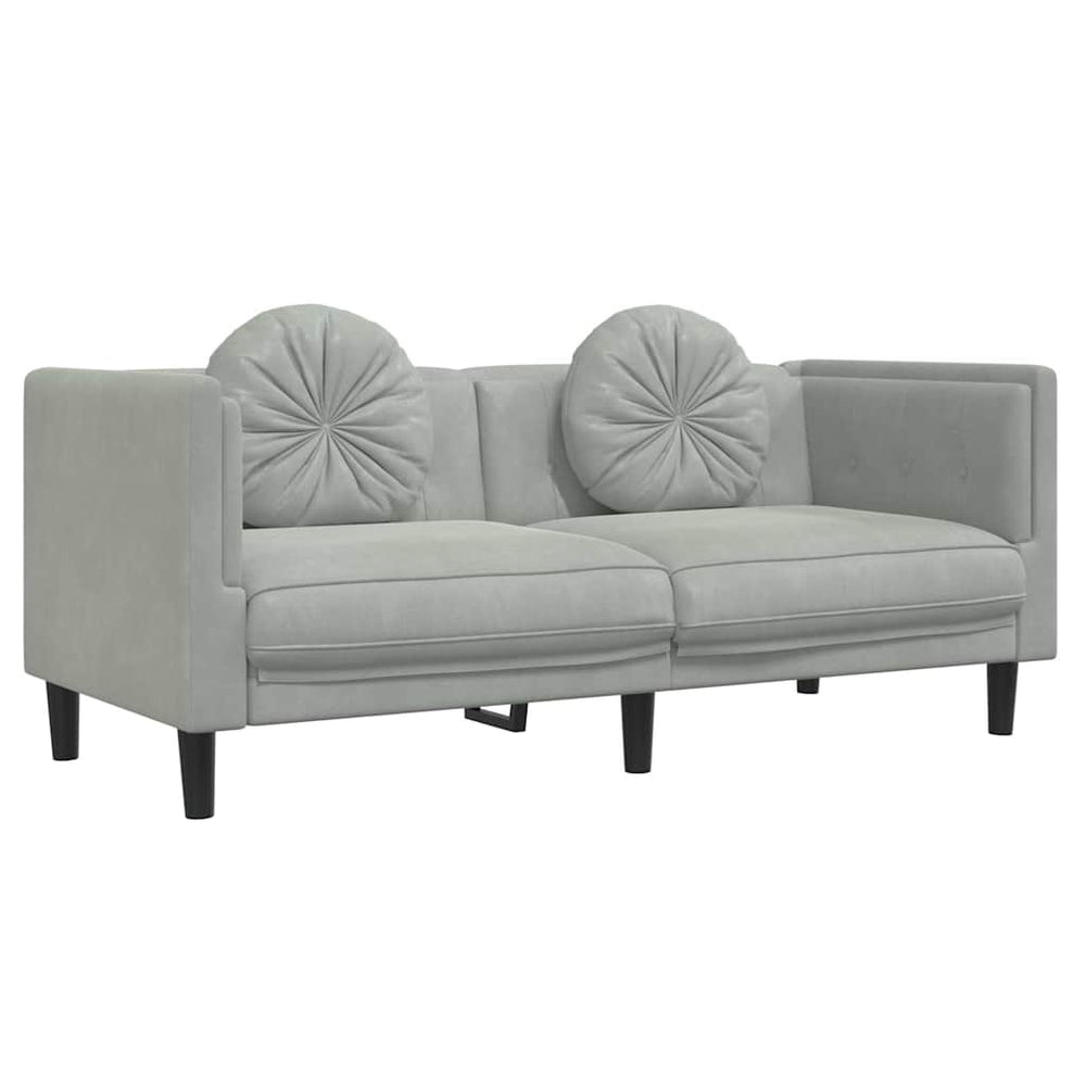 2-Sitzer Sofa Hellgrau Samt mit Kissen