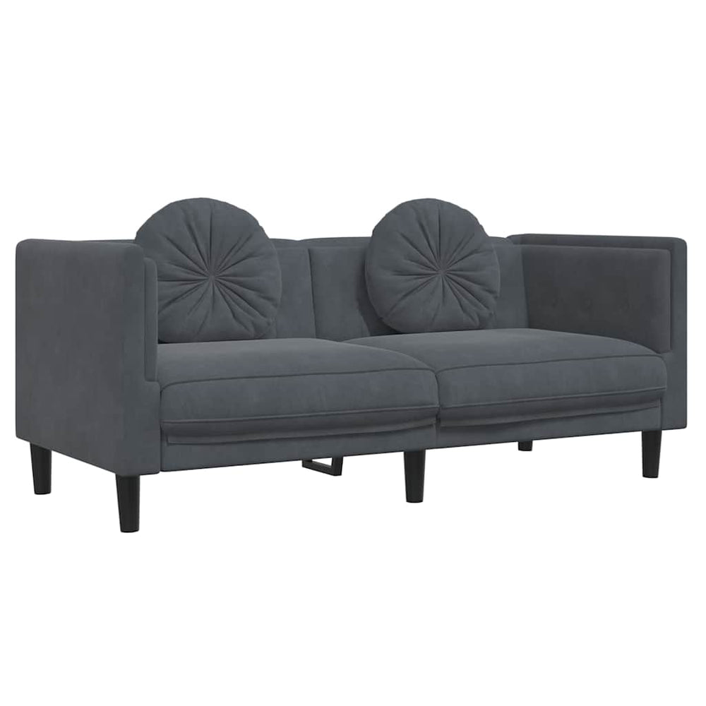 Dunkelgraues Samt Sofa 2-Sitzer mit Kissen