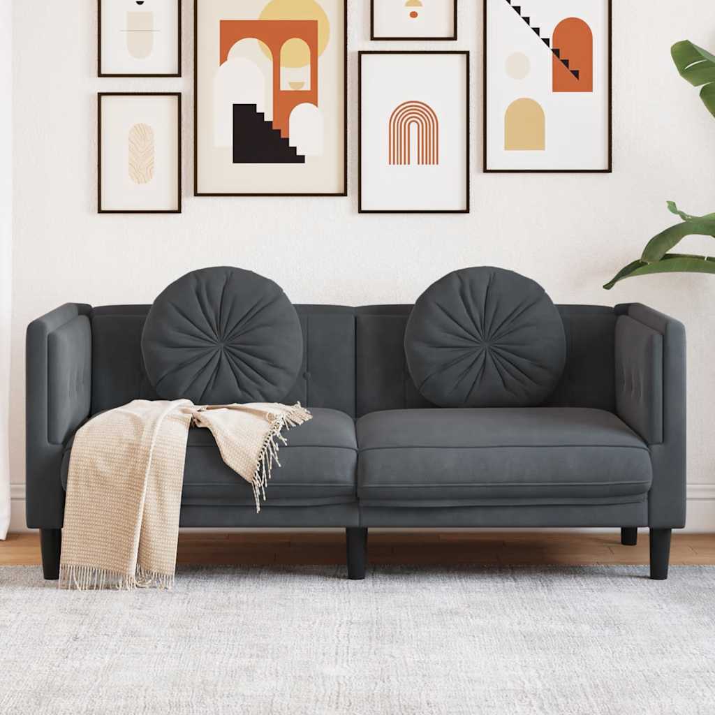 vidaXL Canapé 2 places avec coussins Velours gris foncé