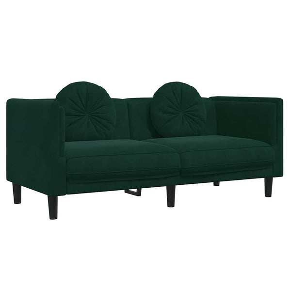 vidaXL Canapé 2 places avec coussins Velours Vert foncé