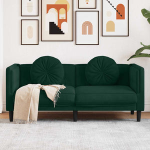 vidaXL Canapé 2 places avec coussins Velours Vert foncé