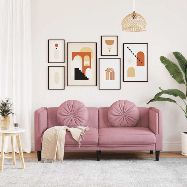 Rosa Samt Sofa 2-Sitzer mit Kissen