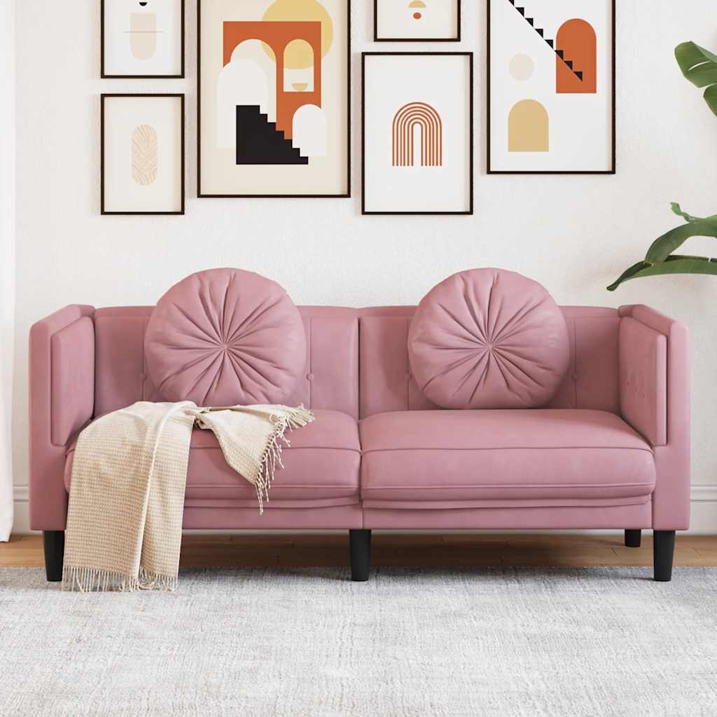 Rosa Samt Sofa 2-Sitzer mit Kissen