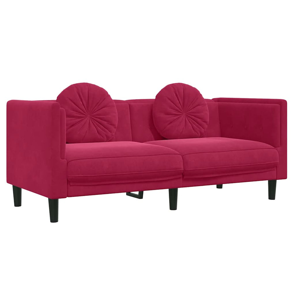 Weinrotes Samt Sofa 2-Sitzer mit Kissen