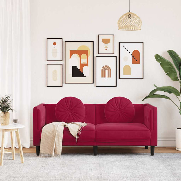 vidaXL Canapé 2 places avec coussins velours rouge bordeaux