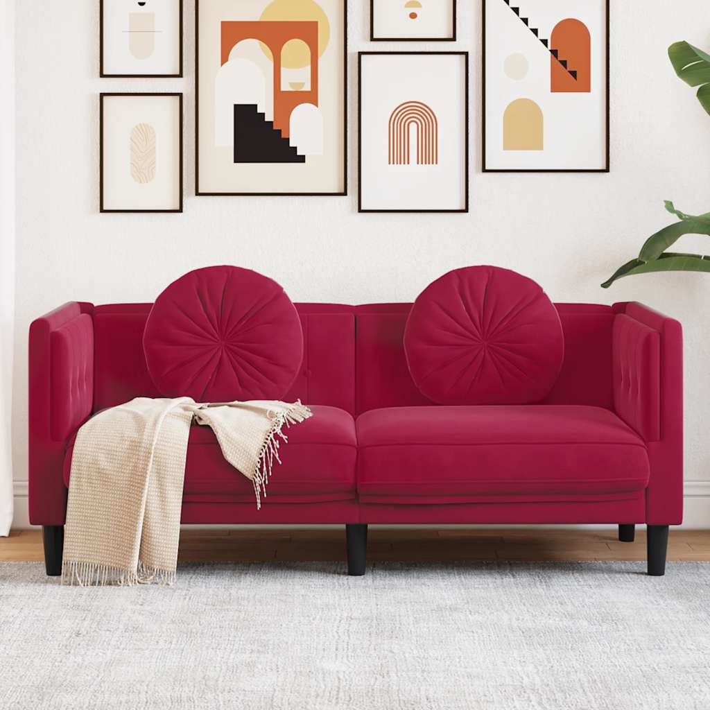 vidaXL Canapé 2 places avec coussins velours rouge bordeaux