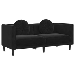 Schwarzes Samt Sofa 2-Sitzer mit Kissen