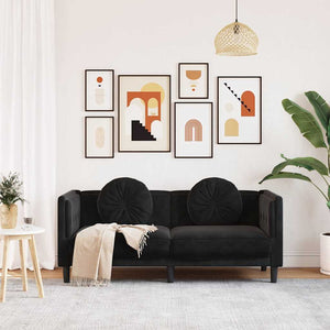 Schwarzes Samt Sofa 2-Sitzer mit Kissen