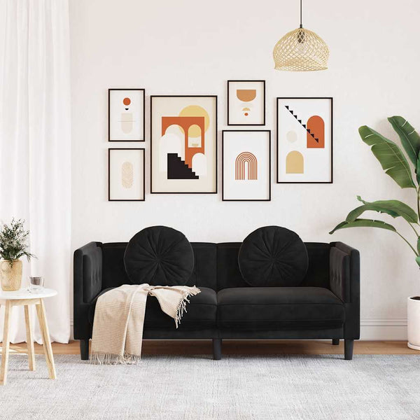 Schwarzes Samt Sofa 2-Sitzer mit Kissen