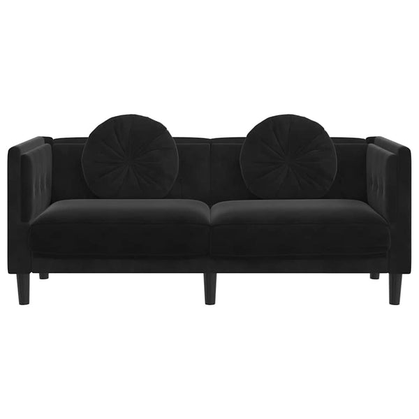 Schwarzes Samt Sofa 2-Sitzer mit Kissen