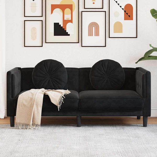 Schwarzes Samt Sofa 2-Sitzer mit Kissen