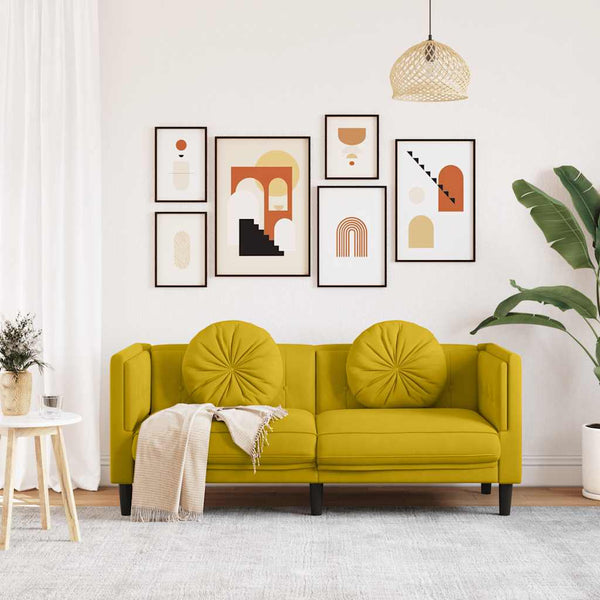 vidaXL Canapé 2 places avec oreillers velours jaune