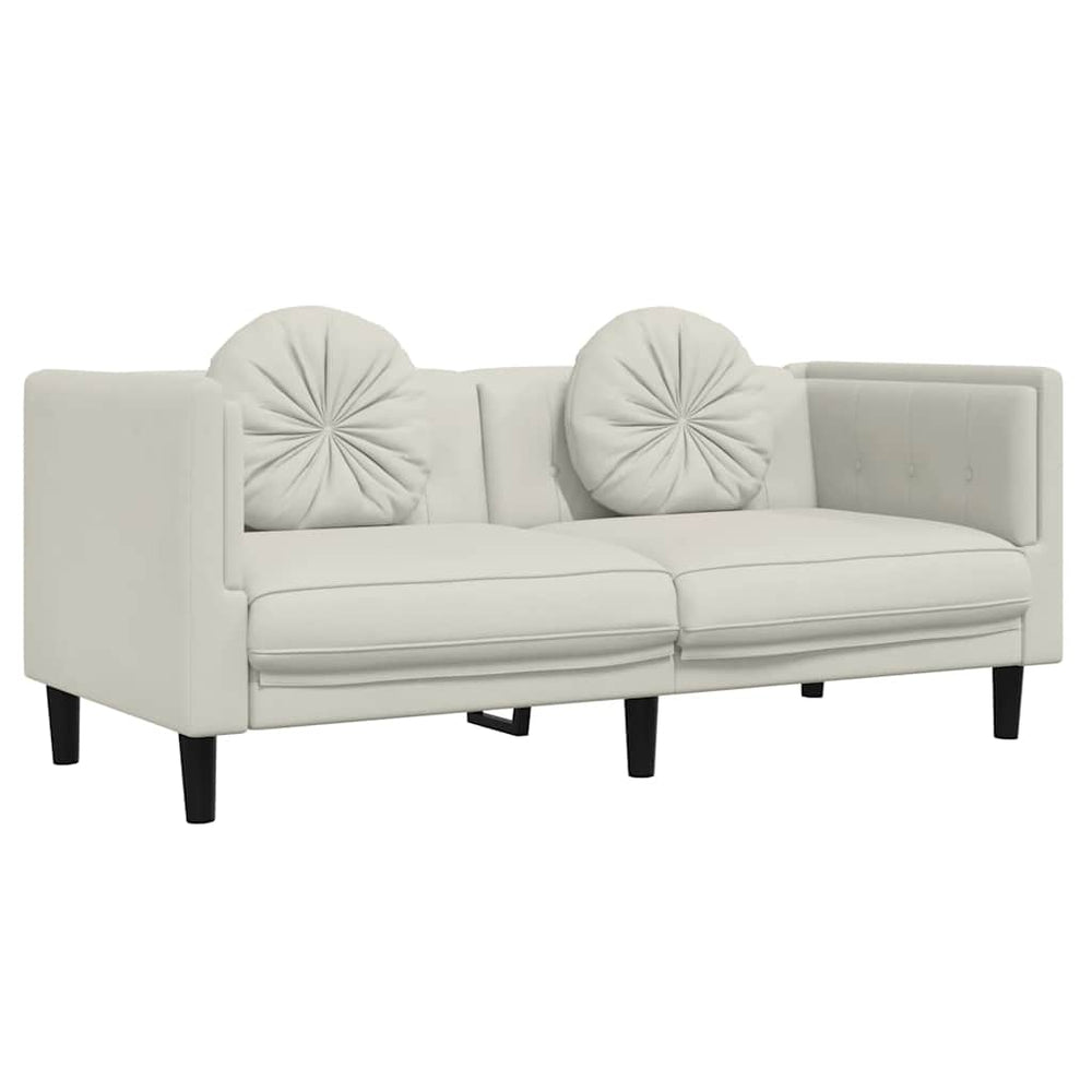 2-Sitzer Sofa Creme Samt mit Kissen
