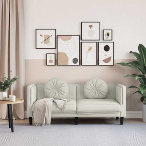 2-Sitzer Sofa Creme Samt mit Kissen