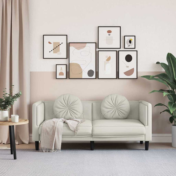 2-Sitzer Sofa Creme Samt mit Kissen