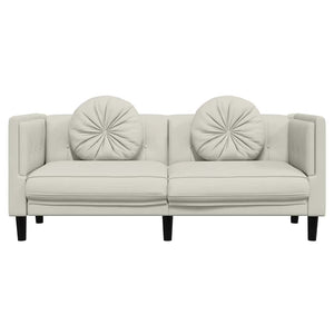 2-Sitzer Sofa Creme Samt mit Kissen