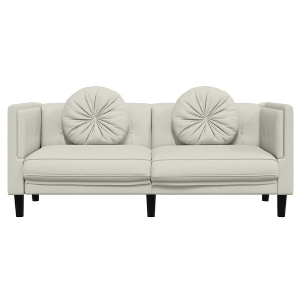 2-Sitzer Sofa Creme Samt mit Kissen