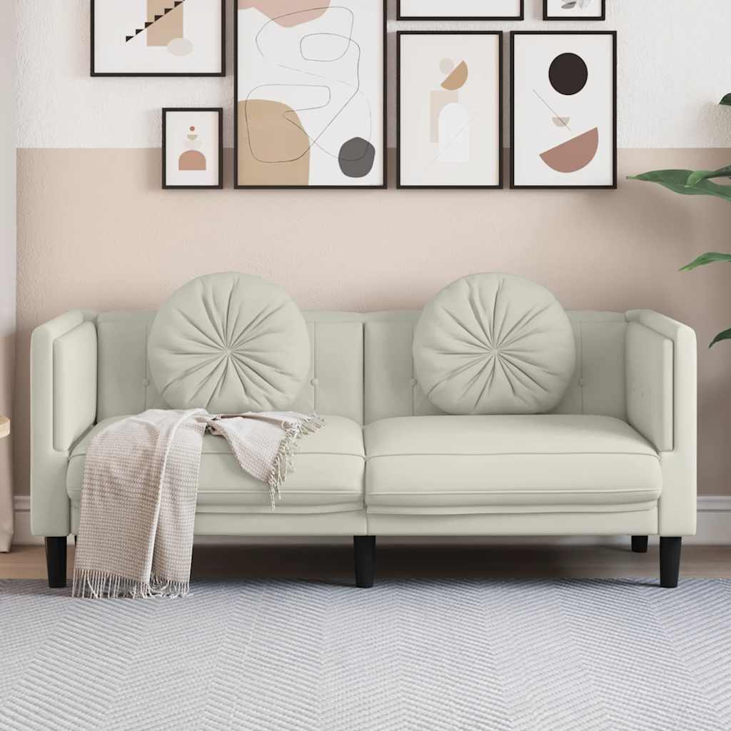 2-Sitzer Sofa Creme Samt mit Kissen