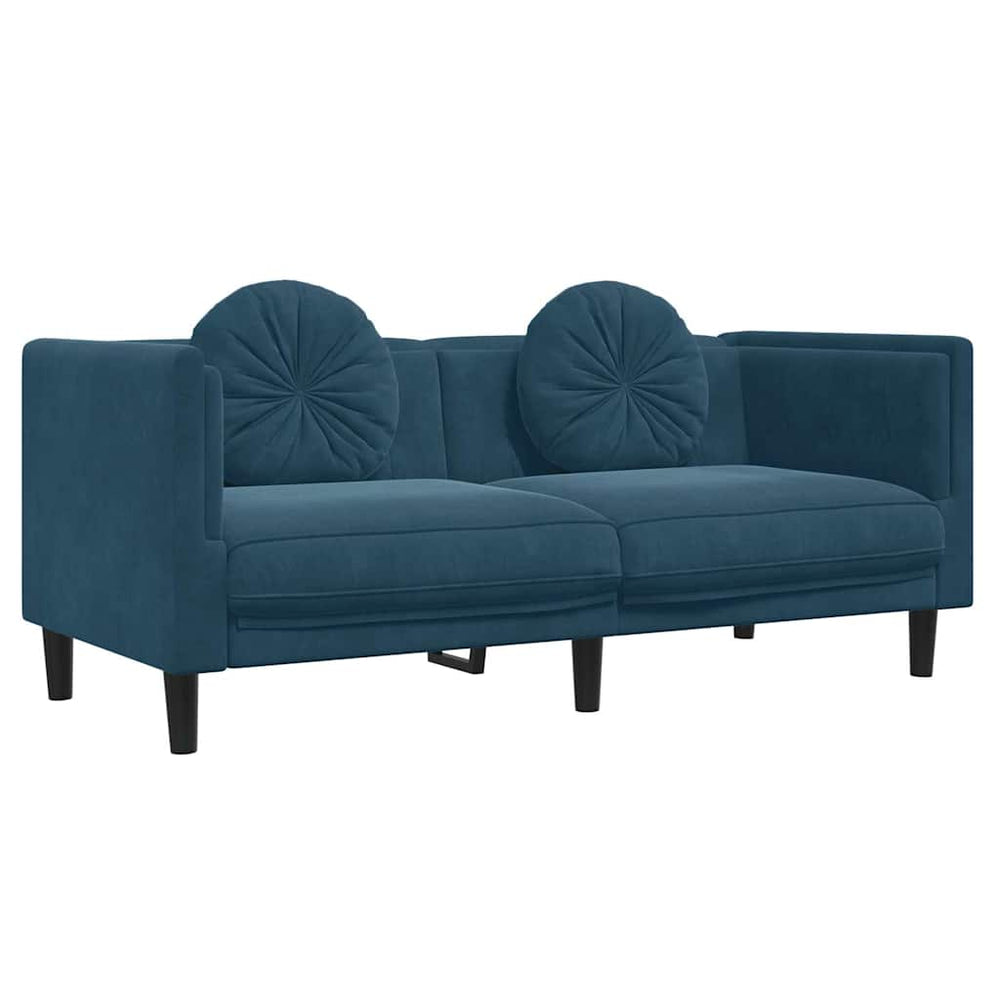 Blaues Samt Sofa 2-Sitzer mit Kissen