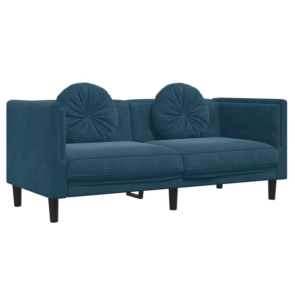 Blaues Samt Sofa 2-Sitzer mit Kissen