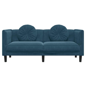 Blaues Samt Sofa 2-Sitzer mit Kissen