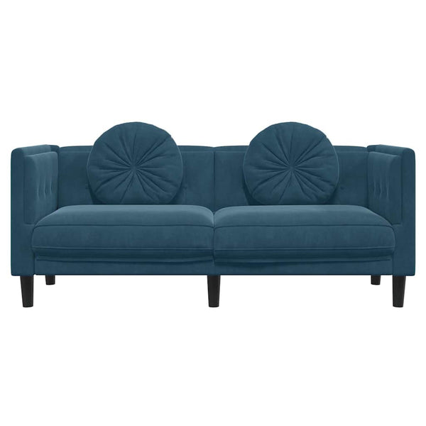 Blaues Samt Sofa 2-Sitzer mit Kissen