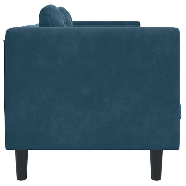 Blaues Samt Sofa 2-Sitzer mit Kissen