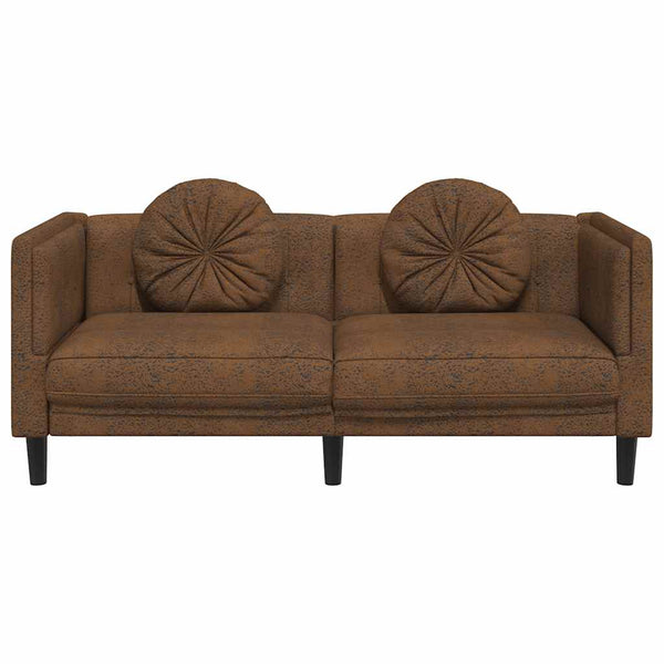 2-Sitzer Sofa Braun Kunstleder Wildleder-Optik