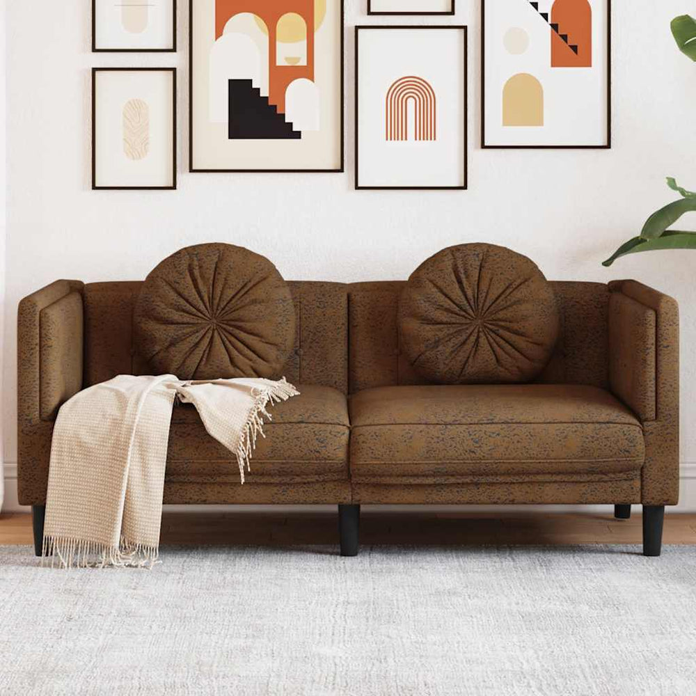 2-Sitzer Sofa Braun Kunstleder Wildleder-Optik