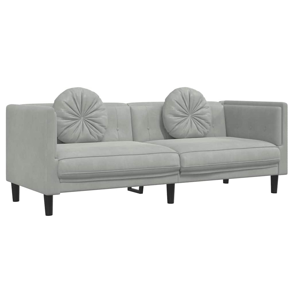 3-Sitzer Sofa Hellgrau Samt mit Kissen