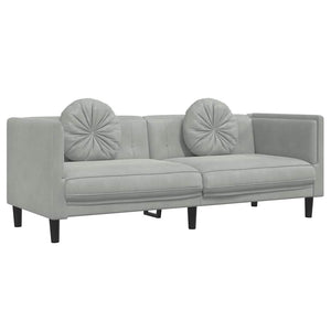 3-Sitzer Sofa Hellgrau Samt mit Kissen