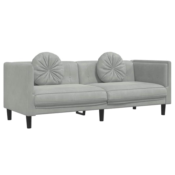 3-Sitzer Sofa Hellgrau Samt mit Kissen