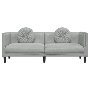 3-Sitzer Sofa Hellgrau Samt mit Kissen
