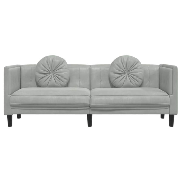 3-Sitzer Sofa Hellgrau Samt mit Kissen