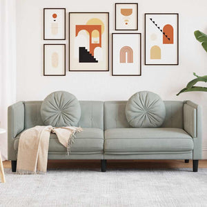 3-Sitzer Sofa Hellgrau Samt mit Kissen
