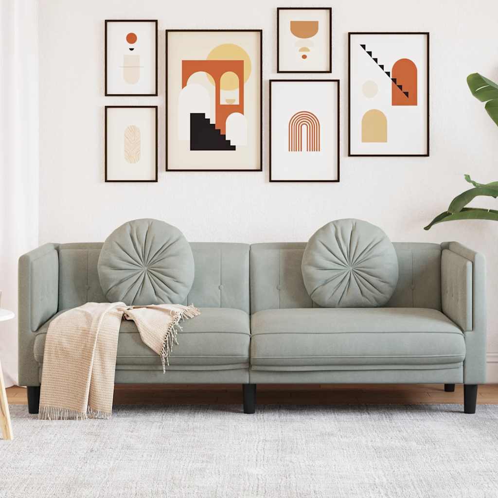 3-Sitzer Sofa Hellgrau Samt mit Kissen