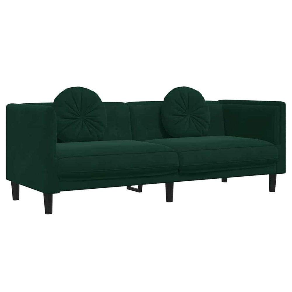 Dunkelgrünes 3-Sitzer Samt Sofa mit Kissen