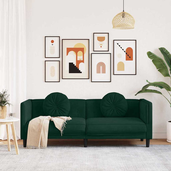 vidaXL Canapé 3 places avec coussins Velours vert foncé