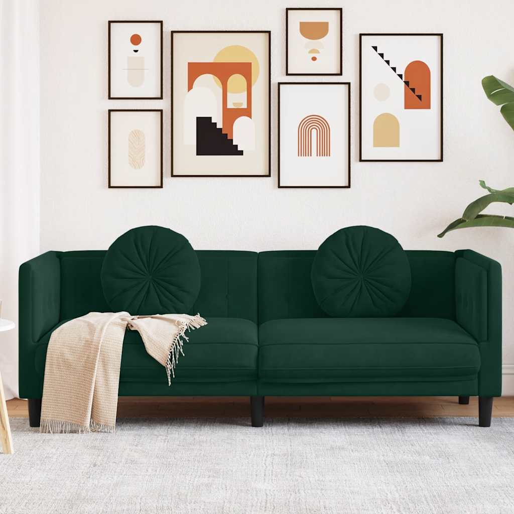 vidaXL Canapé 3 places avec coussins Velours vert foncé