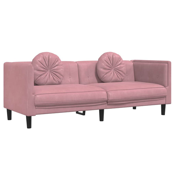 Rosa Samt Sofa 3-Sitzer mit Kissen