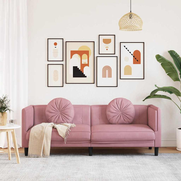 Rosa Samt Sofa 3-Sitzer mit Kissen