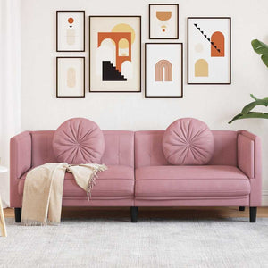 Rosa Samt Sofa 3-Sitzer mit Kissen