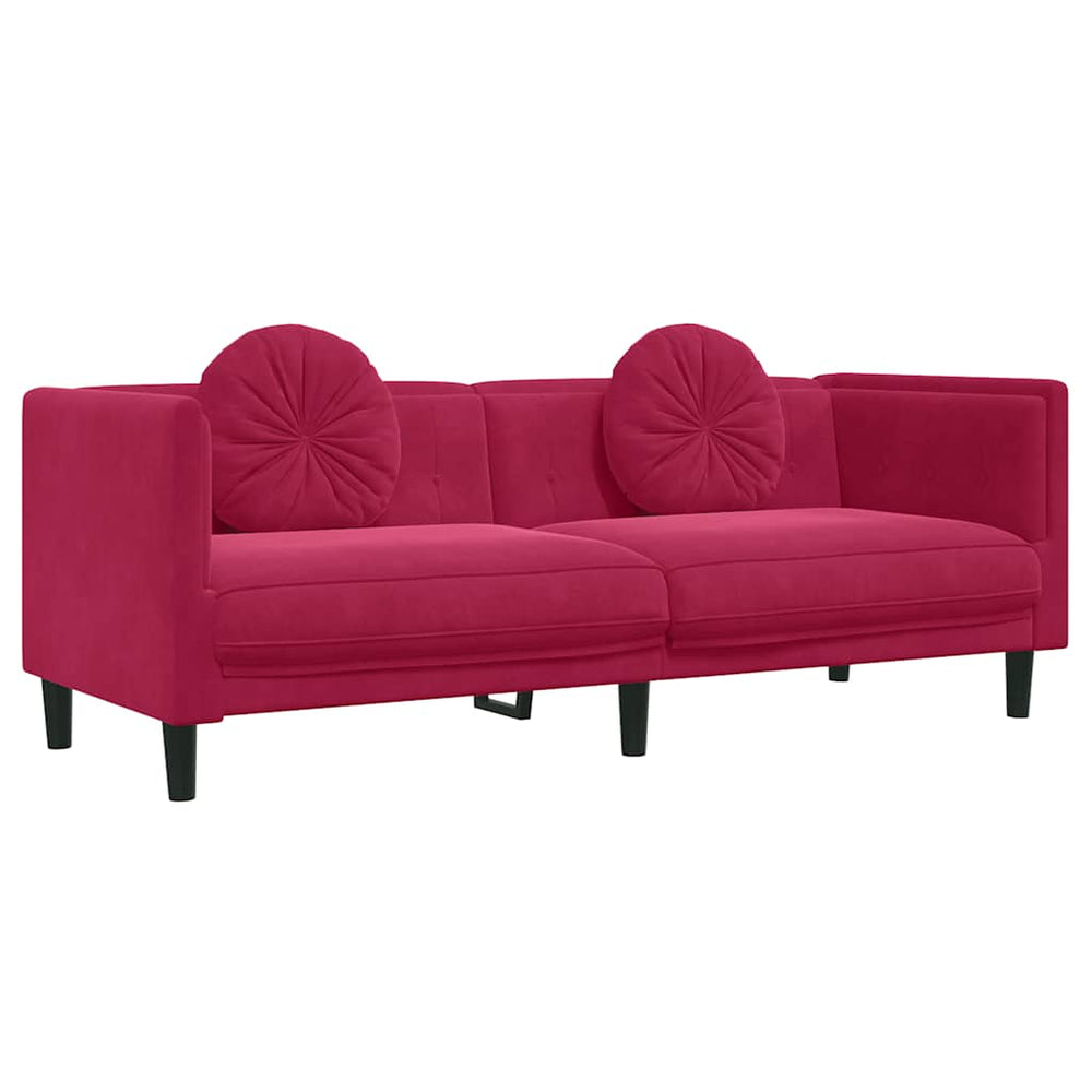Weinrotes Samt Sofa 3-Sitzer mit Kissen