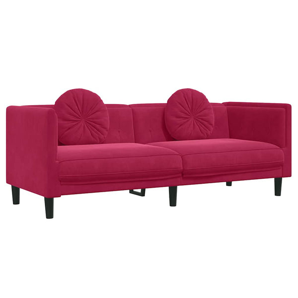 Weinrotes Samt Sofa 3-Sitzer mit Kissen