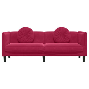 Weinrotes Samt Sofa 3-Sitzer mit Kissen