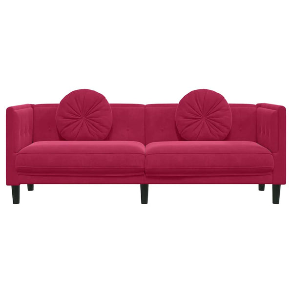 Weinrotes Samt Sofa 3-Sitzer mit Kissen